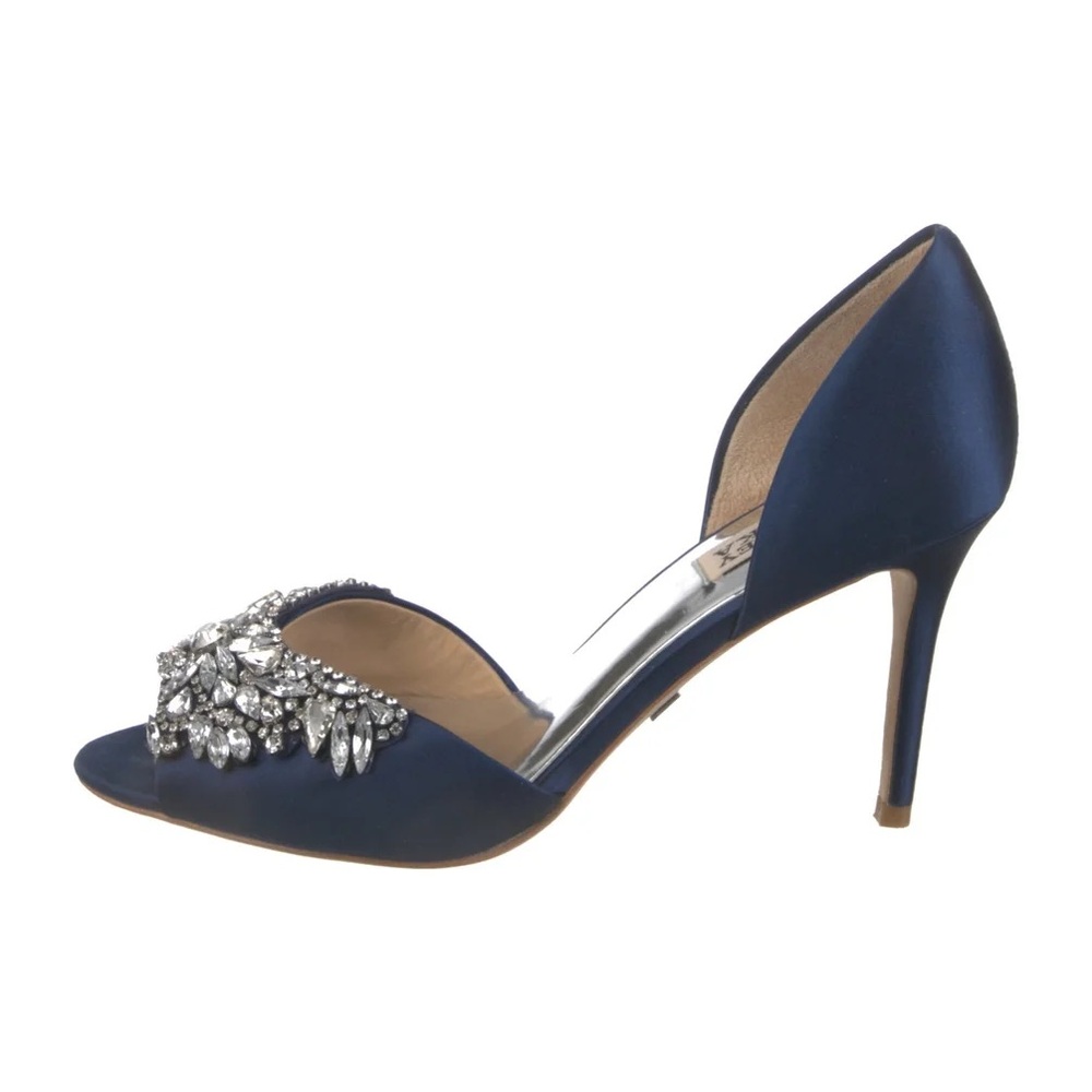 Badgley Mischka Blue Satin Crystal Embellishment Sandals